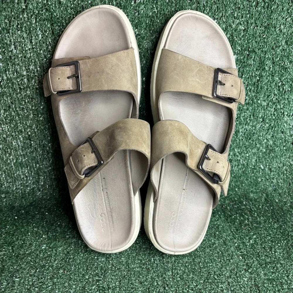 ECCO Flowt Luxe Buckle Corksphere Double Strap Comfort Slide Sandal Taupe Men 13